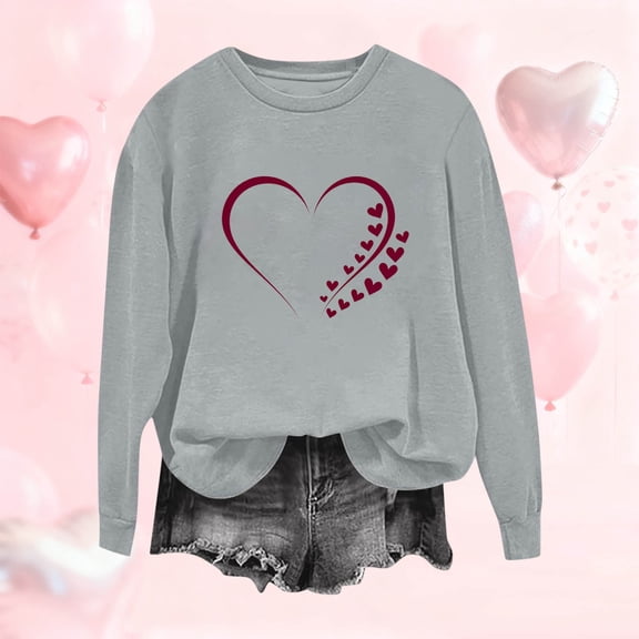 Craaazy Valentines Day Long Sleeve Shirts for Women Heart Prints Loose Top Show Your Love Gifts