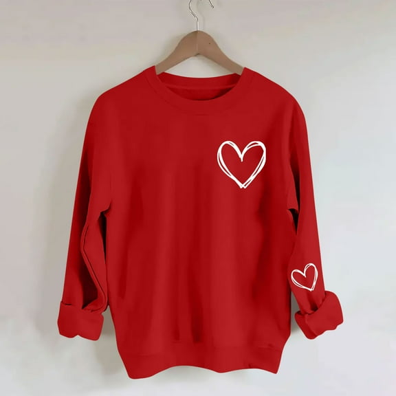 Craaazy Valentines Shirt for Women Round Neck Heart Printed Sweatshirt Long Sleeved Tops Gifts