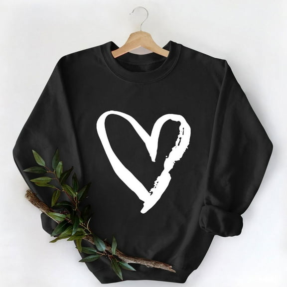 Craaazy Valentines Shirt for Women Round Neck Heart Printed Sweatshirt Long Sleeved Tops Gifts