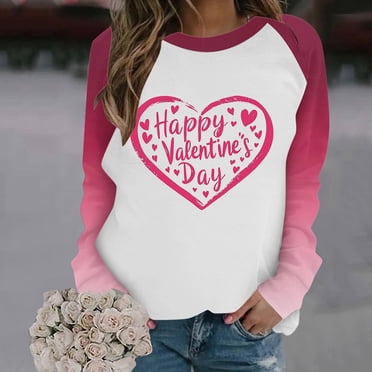 Craaazy Women's Valentines Long Sleeve Shirts Love Heart Crew Neck Long ...
