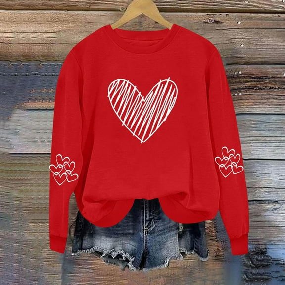 Craaazy Valentines Shirts for Women Long Sleeve Love Heart Casual Loose Tops Gifts