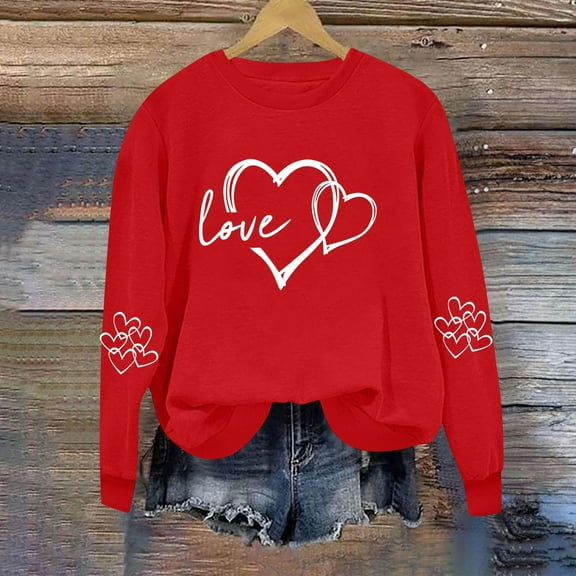 Craaazy Valentines Shirts for Women Long Sleeve Love Heart Casual Loose Tops Gifts