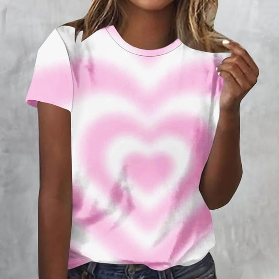 Craaazy Valentines T-shirts for Women Casual Love Prints Short Sleeve Shirts Crew Neck Tops Gifts