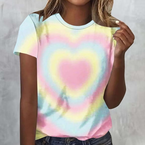 Craaazy Valentines T-shirts for Women Casual Love Prints Short Sleeve Shirts Crew Neck Tops Gifts