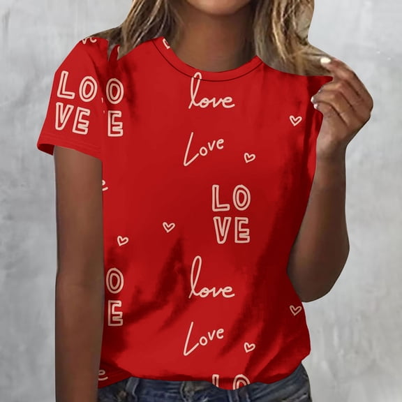 Craaazy Valentines T-shirts for Women Casual Love Prints Short Sleeve Shirts Crew Neck Tops Gifts