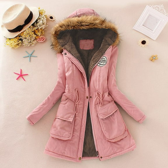 Craaazy Winter Coats for Women Fleece Lined Zip Up Hooded Jackets Warm Buttons Coat with Pockets Gifts for Women