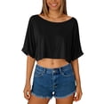 thumbnail image 1 of Craaazy Women Casual Short Sleeve Crop Tops, Solid Color Batwing Sleeve Tops, Loose Fit Comfy Blouse for Daily Wear Gifts, 1 of 6