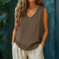 thumbnail image 1 of Craaazy Women Casual Tops Loose Fit Solid Color V Neck Chest Pocket Sleeveless Cotton Linen Tank Tops for Summer Gift, 1 of 9