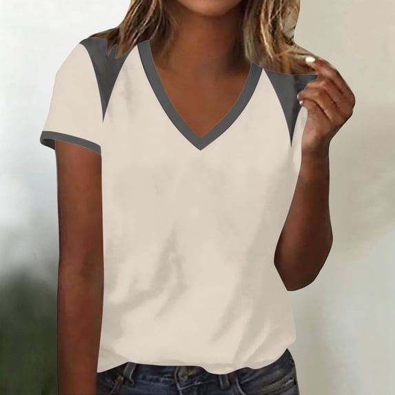 Craaazy Women Color Block Shirts V Neck Raglan Sleeve Casual Loose Fit Blouses Tops Gift