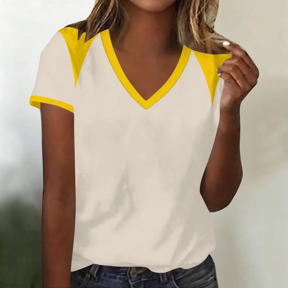 Craaazy Women Color Block Shirts V Neck Raglan Sleeve Casual Loose Fit Blouses Tops Gift