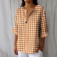thumbnail image 1 of Craaazy Women Plus Size Tops Loose Fit Plaid V Neck Single Button 3/4 Sleeve Casual Shirts for Daily Wear Gift, 1 of 5