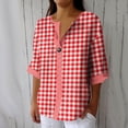 thumbnail image 1 of Craaazy Women Plus Size Tops Loose Fit Plaid V Neck Single Button 3/4 Sleeve Casual Shirts for Daily Wear Gift, 1 of 5