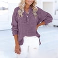 thumbnail image 1 of Craaazy Women Plus Size Tops Loose Fit Solid Color V Neck Button Detail Long Sleeve Cotton Tops for Vacation Gift, 1 of 9