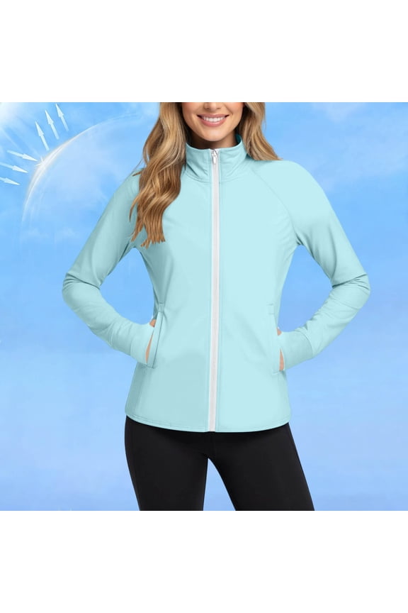 Women UPF 50+ Sun Protection Full Zip Jacket High Neck Raglan Long Sleeve Athletic Topss with Pockets Gifts