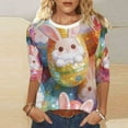 thumbnail image 1 of Craaazy Women's 3/4 Sleeve Funny Rabbit Print Cute Easter Day T-Shirts Gifts, 1 of 9