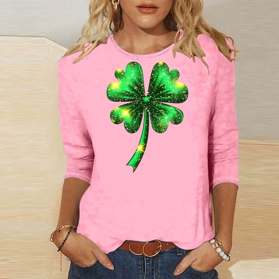 Craaazy Women's 3/4 Sleeve St. Patrick's Day Tshirts Casual Printed Pullover Tops Gifts
