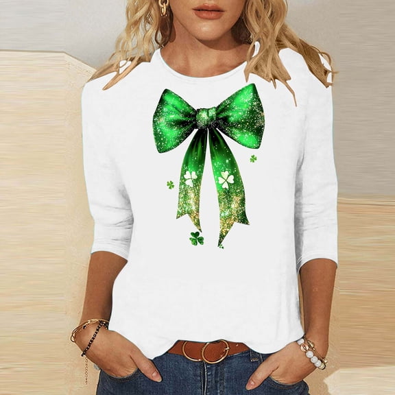Craaazy Women's 3/4 Sleeve St. Patrick's Day Tshirts Casual Printed Pullover Tops Gifts