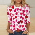 thumbnail image 1 of Craaazy Women's 3/4 Sleeve Valentines Shirts Love Heart Print Round Neck Tops Gifts, 1 of 5