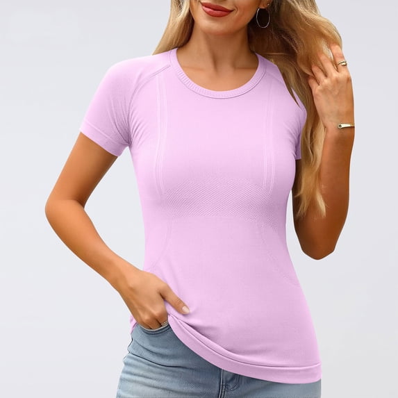 Craaazy Women's Activewear Fitted Solid Color Crew Neck Short Sleeve Athletic T-Shirt with Stretchy Fabric for Yoga, Running, and Everyday Wear Gifts