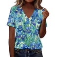 thumbnail image 1 of Craaazy Women's Botanical Print V-Neck Casual Short Sleeve Loose Fit Tunic Top for Spring & Summer Gifts, 1 of 7