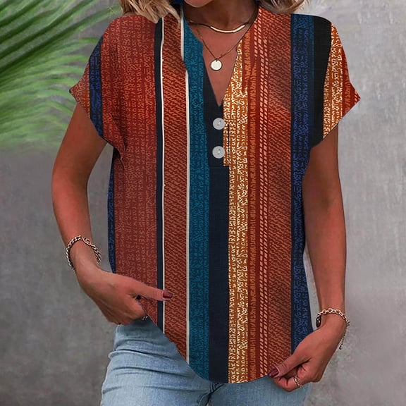 Craaazy Women's Button Down Shirts Short Sleeve Casual Tshirts Loose Collared V Neck Blouses Business Work Tops Basics Tees