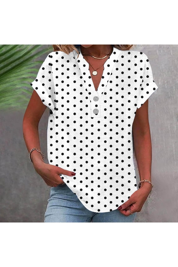 Women's Button Down Shirts Short Sleeve Casual Tshirts Loose Collared V Neck Blouses Business Work Tops Basics Tees