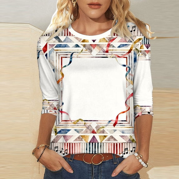 Craaazy Women's Carnival Trendy Shirts Crewneck 3/4 Sleeve Colorful Mardi Gras Tops Gifts