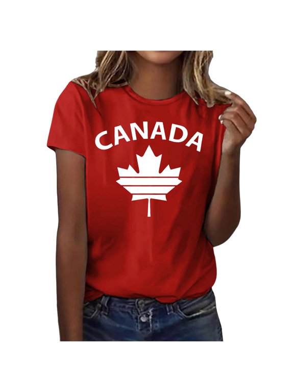 Women's Casual Canada Maple Leaf Print Crew Neck Short Sleeve T-Shirt - Patriotic Summer Top for Everyday Wear Gifts