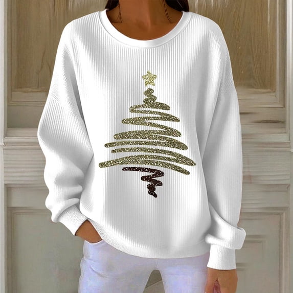 Craaazy Women's Casual Christmas Crew Neck Long Sleeve Pullover Tops Fashion Fall Winter Sweatshirts Comfortable Blouses Gifts