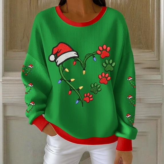 Craaazy Women's Casual Christmas Crew Neck Long Sleeve Pullover Tops Fashion Fall Winter Sweatshirts Comfortable Blouses Gifts
