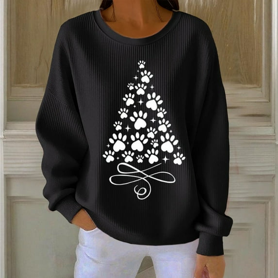 Craaazy Women's Casual Christmas Crew Neck Long Sleeve Pullover Tops Fashion Fall Winter Sweatshirts Comfortable Blouses Gifts