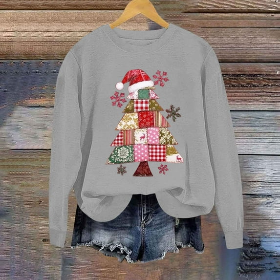 Craaazy Women's Casual Christmas Crew Neck Long Sleeve Pullover Tops Fashion Fall Winter Sweatshirts Comfortable Blouses Gifts