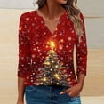 thumbnail image 1 of Craaazy Women's Casual Christmas Shirts V-Neck 3/4 Sleeve Fashion Tops Gifts, 1 of 5