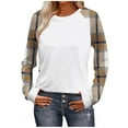 thumbnail image 1 of Craaazy Women's Casual Color Block Crew Neck Long Sleeve Fall Shirts Gifts, 1 of 7