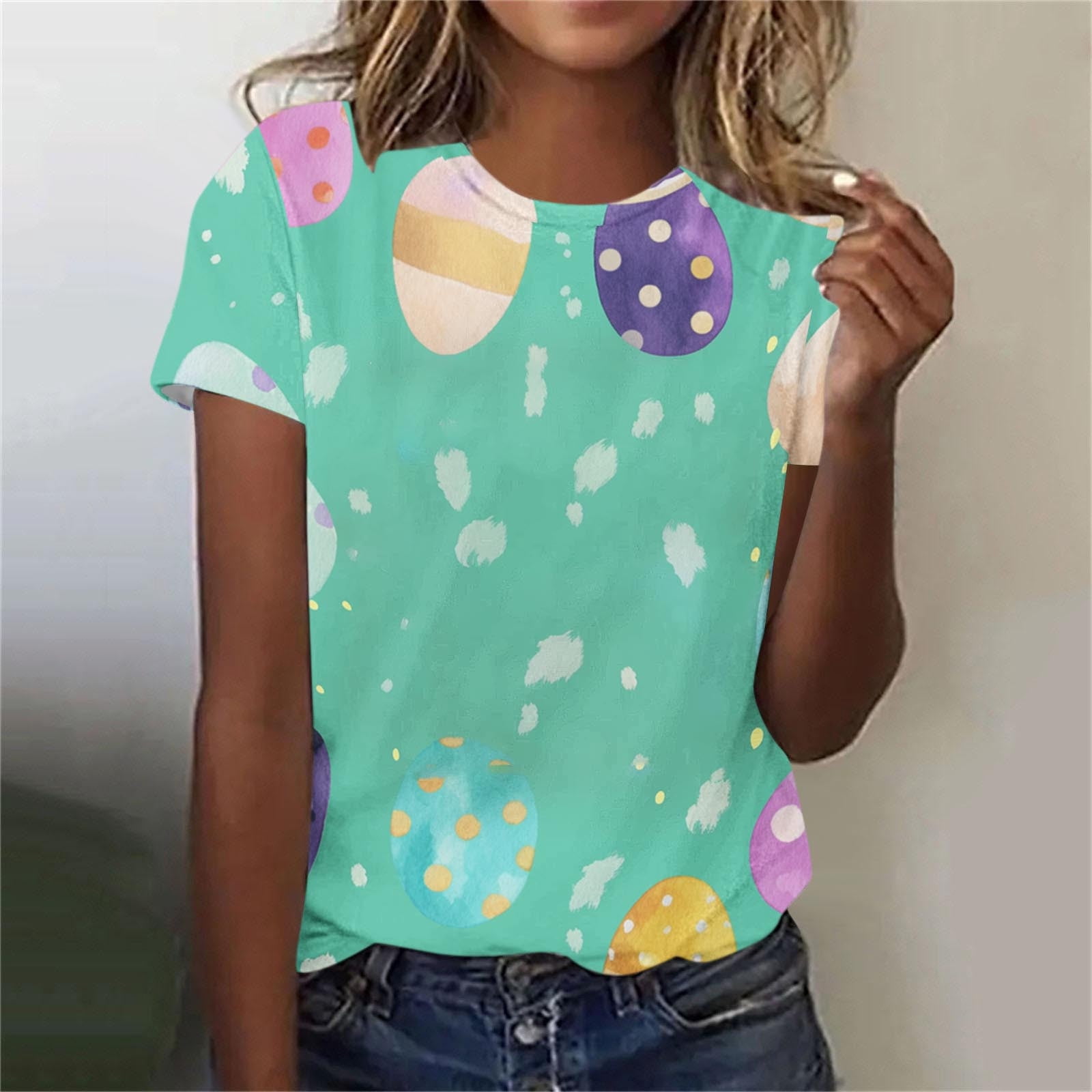 Craaazy Women's Casual Crew Neck Short Sleeve Pullover Top with Easter ...
