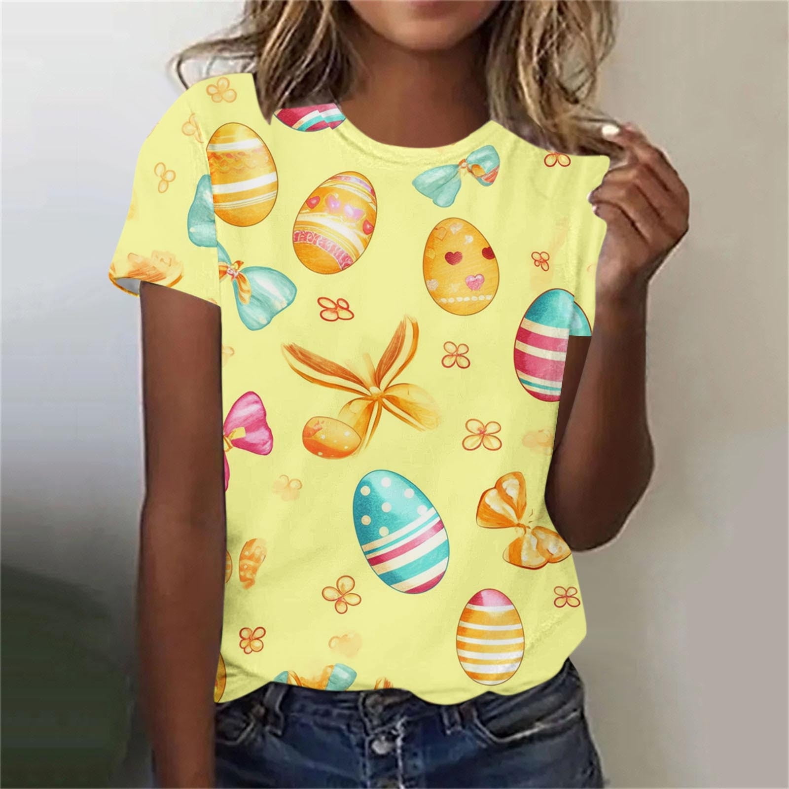 Craaazy Women's Casual Crew Neck Short Sleeve Tops with Easter Print ...
