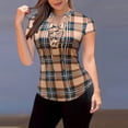 thumbnail image 1 of Craaazy Women's Casual Fashion Plaid Print Short Sleeve Stand Collar T-Shirt for Spring and Summer Outfits, 1 of 7