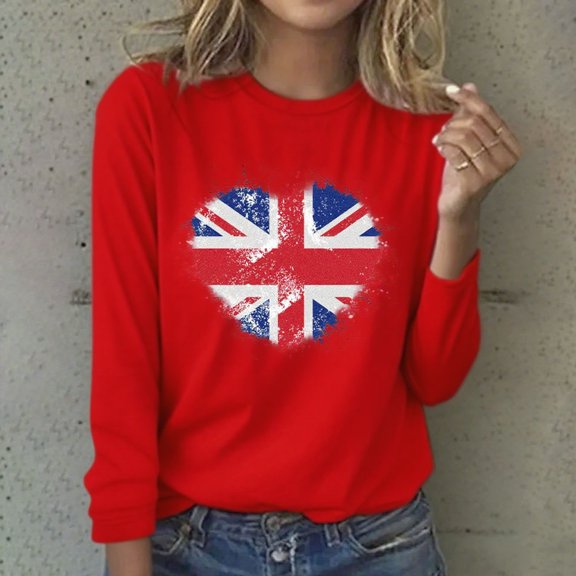 Craaazy Women's Casual Fashions Printed Color Long Sleeve Blouse Round Neck T-Shirts Gifts For Women