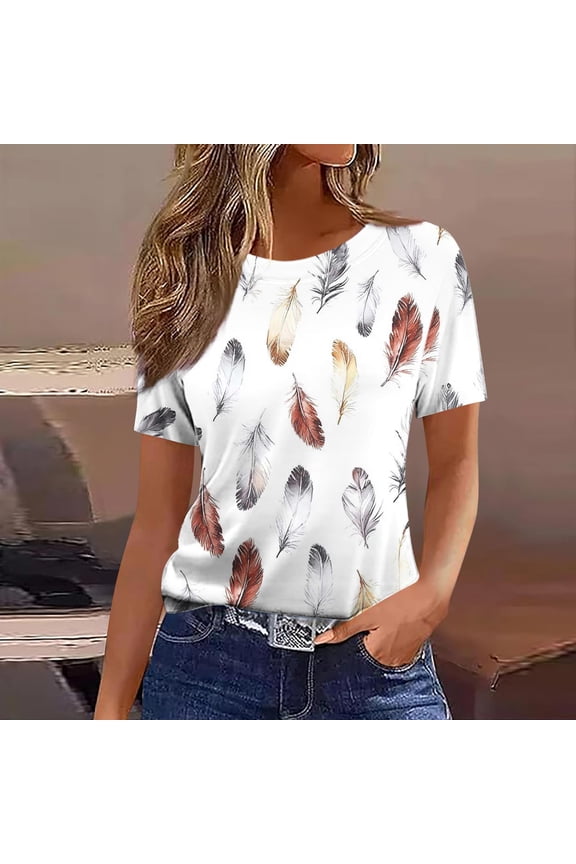 Women's Casual Fitted Crew Neck Short Sleeve T-Shirt with Trendy Print and Breathable Fabric for Work, Beach, and Casual Outings Gifts