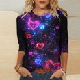 thumbnail image 1 of Craaazy Women's Casual Heart Prints Crewneck 3/4 Sleeve Loose Valentine Shirts for Her Gifts, 1 of 5