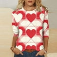 thumbnail image 1 of Craaazy Women's Casual Heart Prints Crewneck 3/4 Sleeve Loose Valentine Shirts for Her Gifts, 1 of 5
