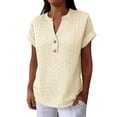 thumbnail image 1 of Craaazy Women's Casual Hollow Out Solid Color Spring Summer V-neck Loose Short Sleeve Tops with Button(S-5XL) Gifts, 1 of 8
