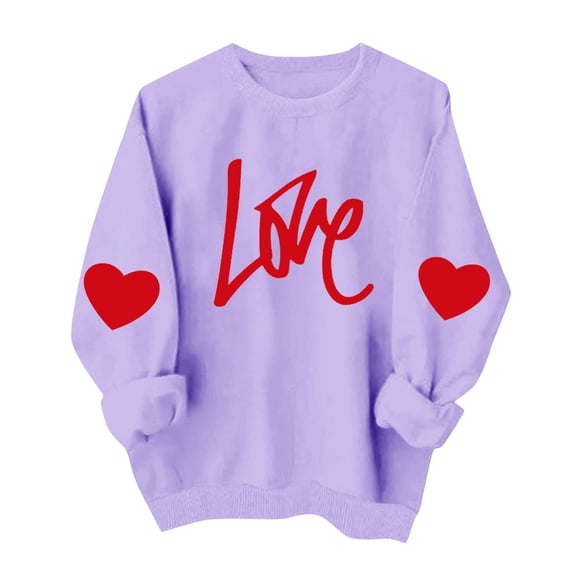 Craaazy Women's Casual Love Heart Round Neck Long Sleeve Cozy Sweatshirts Gifts