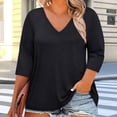 thumbnail image 1 of Craaazy Women's Casual Plus Size 3/4 Sleeve V Neck Tops Loose Fit Solid Color Loose Fit T Shirts for Spring and Summer Gift, 1 of 6