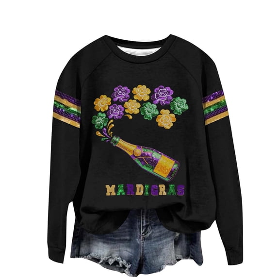 Craaazy Women's Casual Printed Mardi Gras Loose Long Sleeve T-Shirts Gifts