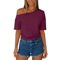 thumbnail image 1 of Craaazy Women's Casual Short Sleeve Crop Tops, Solid Color Batwing Sleeve Tops, Loose Fit Comfy Blouse for Daily Wear Gifts, 1 of 6