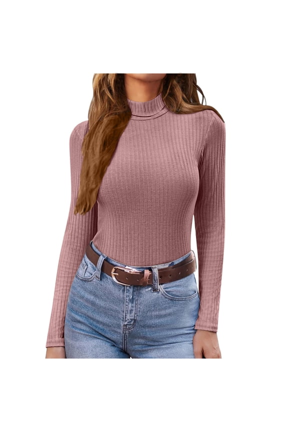 Women's Casual Solid Color High Collar Long Sleeve Base Layer Tops Gifts