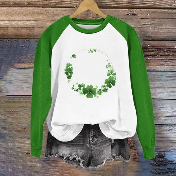 Craaazy Women's Casual St. Patrick's Day Printed Long Sleeved Round Neck Pullover Tops