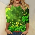 thumbnail image 1 of Craaazy Women's Casual St. Patrick's Day Printed Round Neck Three Quarter Sleeved T-shirt Loose Tops Gifts, 1 of 5