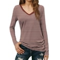 thumbnail image 1 of Craaazy Women's Casual Striped V-neck Long Sleeve Slim T-Shirts Gifts, 1 of 7